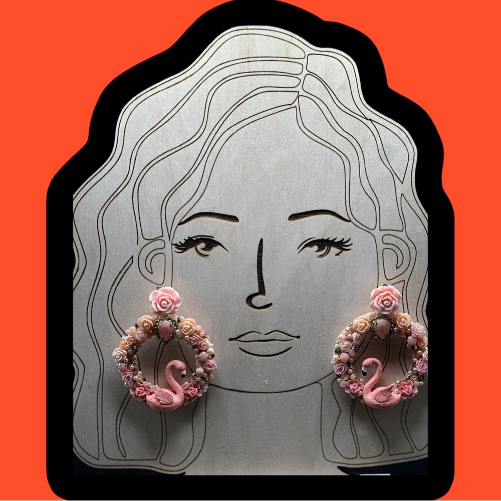 Couture Earrings - Floating Flamingos - Pink Floral Hoop Earrings